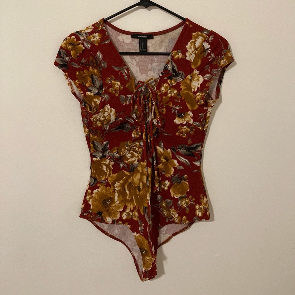 Floral Burgundy Bodysuit F21
